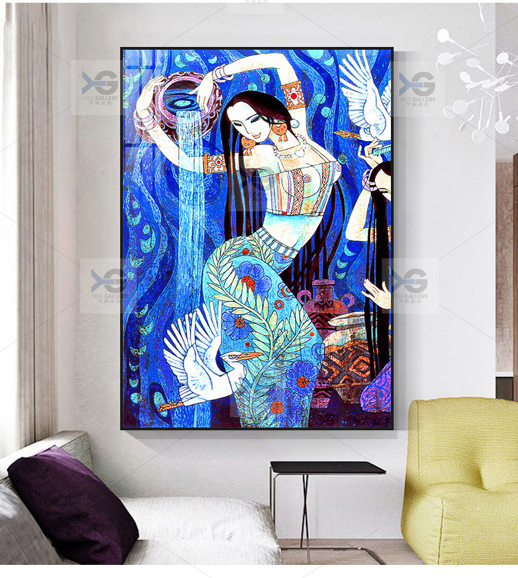 少数民族风挂画宾馆酒店壁画单幅云南傣族美女少女风情人物 a 9mm环保