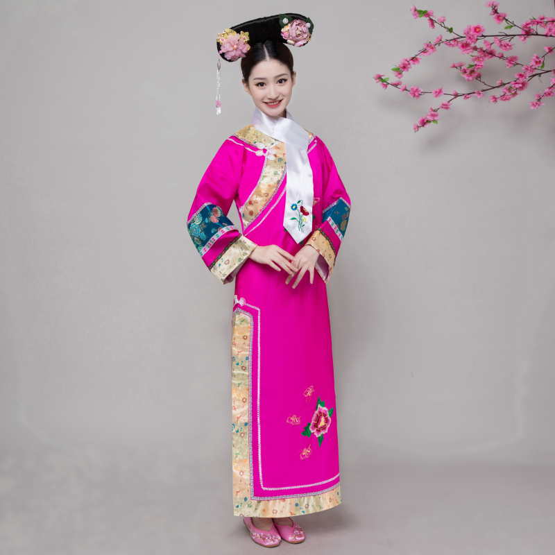 清朝古装女古代公主满族贵妃娘娘旗袍装演出还珠格格服装浅蓝色单独