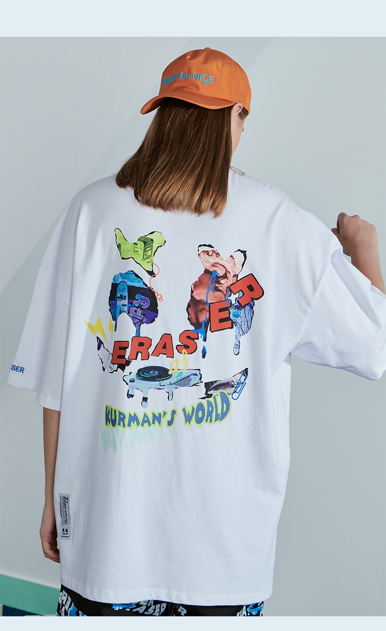 er笑脸短袖t恤卡通趣味印花国潮短t纯棉宽松休闲潮牌高街情侣潮牌短袖