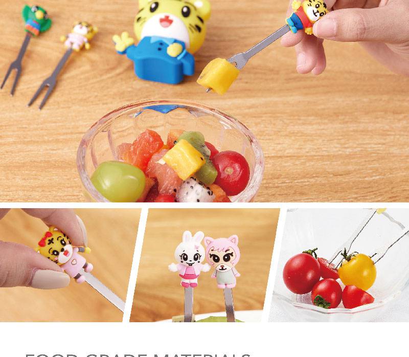 ins水果叉套装创意可爱卡通安全不锈钢签果插儿童宝宝水果小叉子 小黄