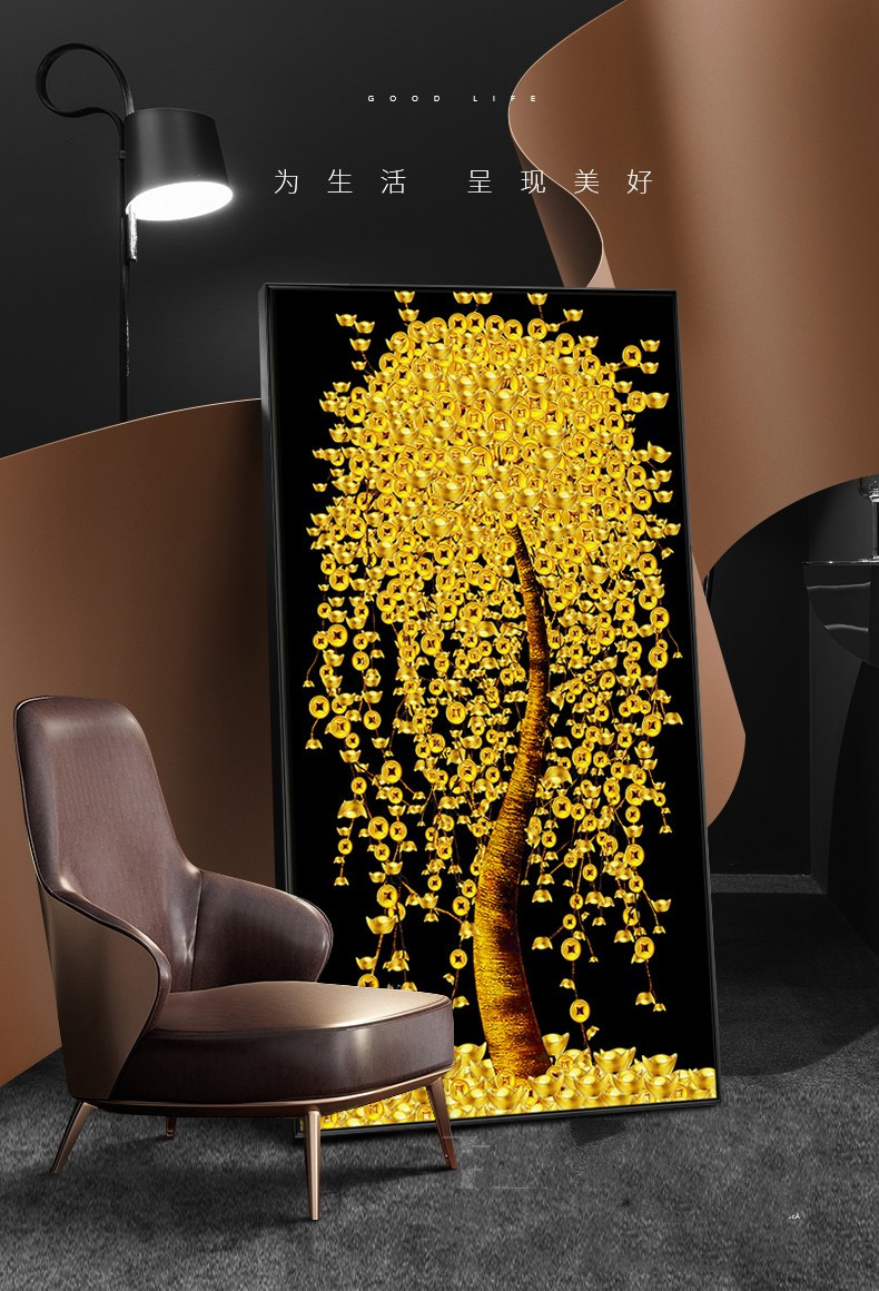 简约现代玄关钻石画竖版发财树贴钻十字绣满钻黄金树走廊画砖石绣 1