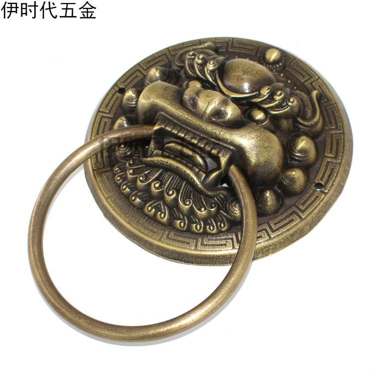 伊时代五金复古大门铜拉环纯铜仿古叩门环中式兽面门把手木门大门黄铜