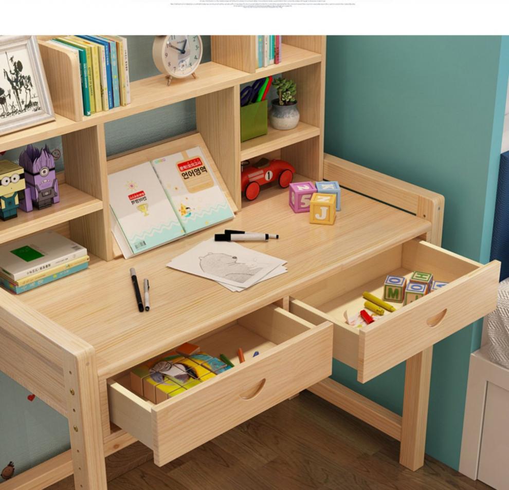 小朋友书桌实木学习桌可升降书桌小学生写字桌椅套装松木家用课桌椅w