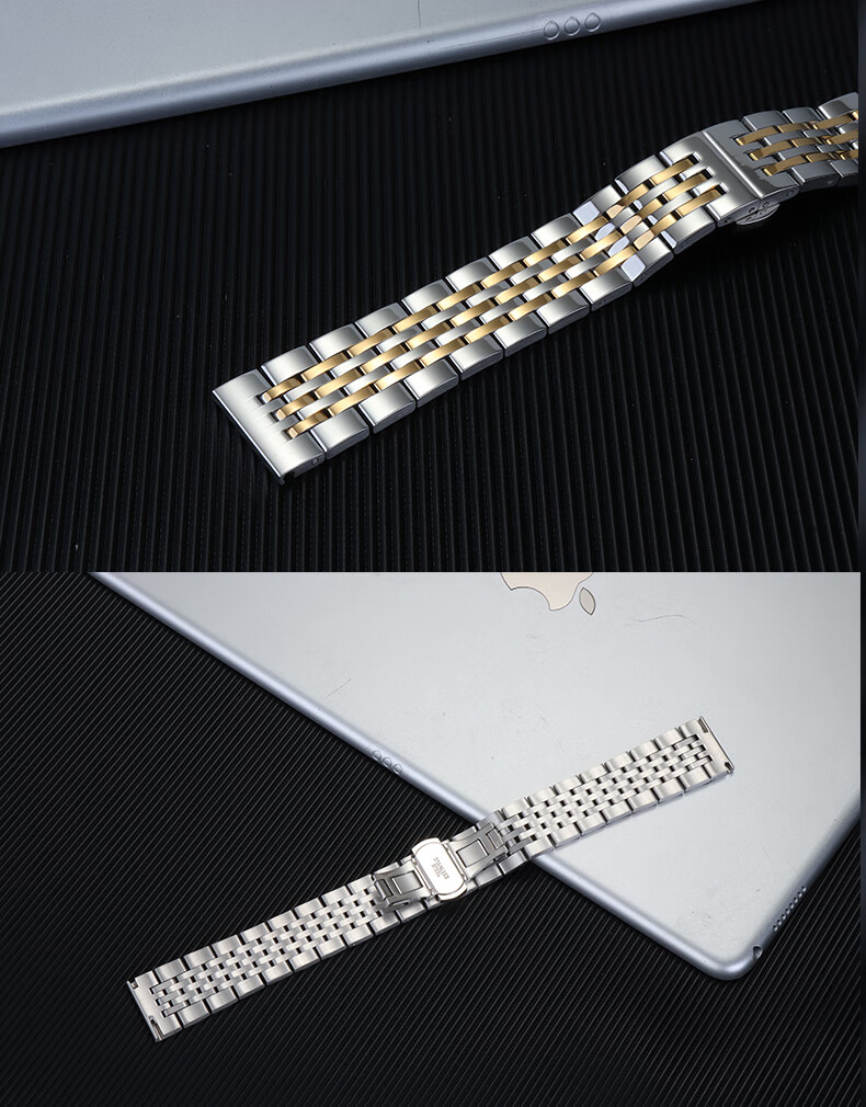 适用于卡西欧表带原装钢带bem501/506/507男女实心精钢蝴蝶扣弧口表链