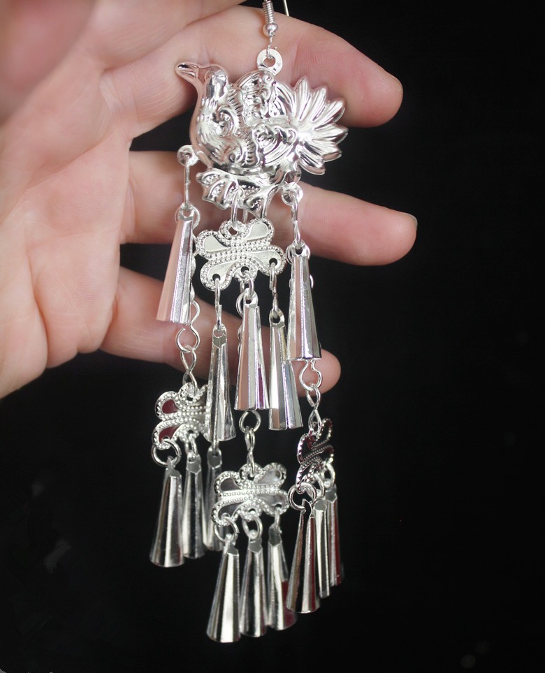 奢古拉轻奢侗族苗族银饰耳环云南少数民族民族风夸张苗银耳环流苏耳串