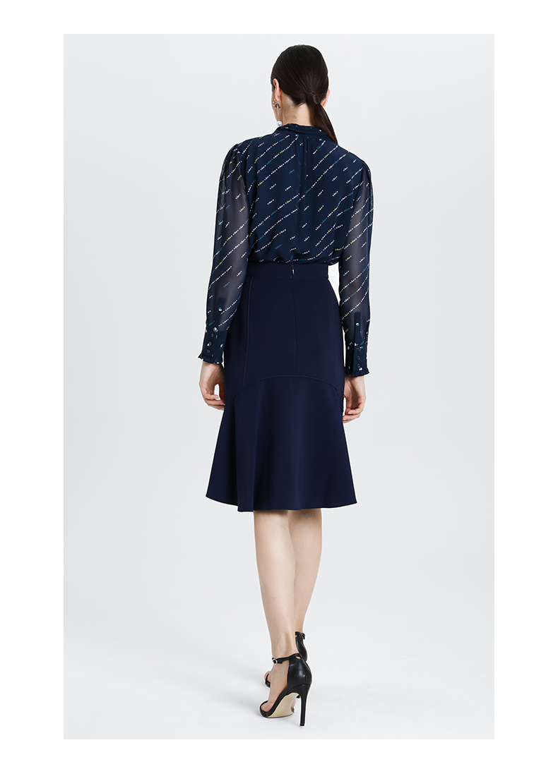 ports宝姿2020新品女装气质绑带领长袖印花衬衫【预售2月29发】all8