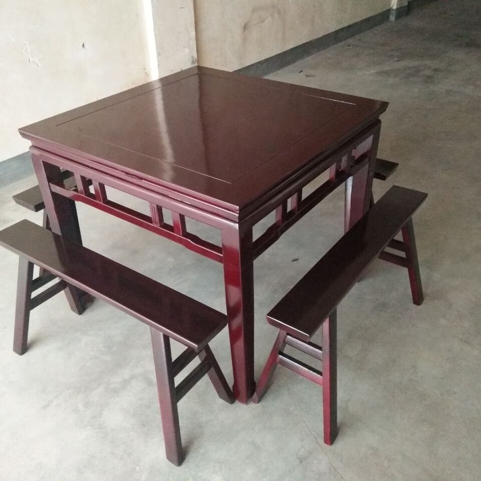 八仙桌全实木老款八仙桌实木桌四方桌餐桌 红花大理石99*99高度84