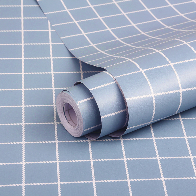 足10米墙纸自粘色壁纸pvc水油擦洗学生寝室墙桌柜贴纸大粉格子10米长