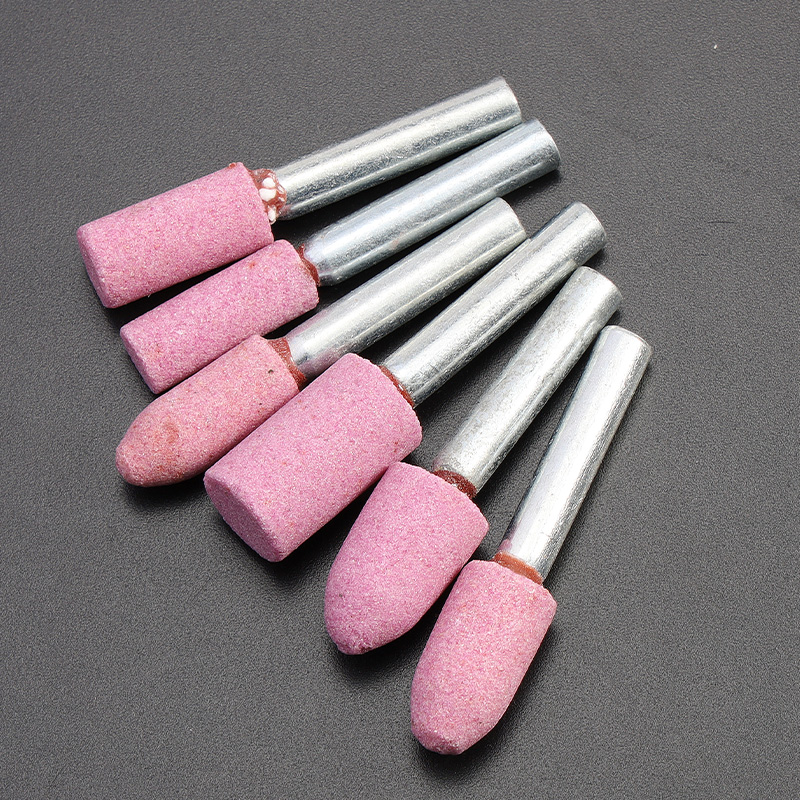 红刚玉砂轮磨头电钻电磨直磨机圆柱圆锥形6mm金属打磨抛光内磨头5个红