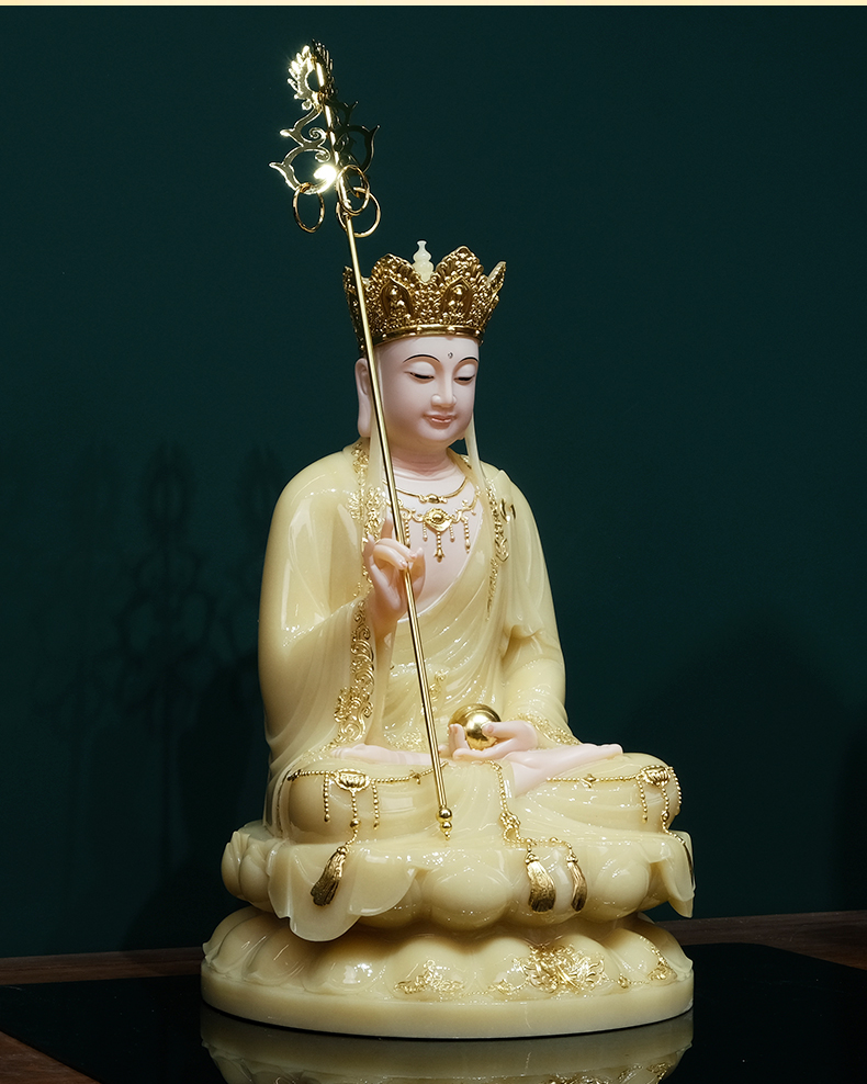 金旺来地藏王菩萨汉白玉佛像人造玉石佛堂家用供奉玉石摆件佛具12寸