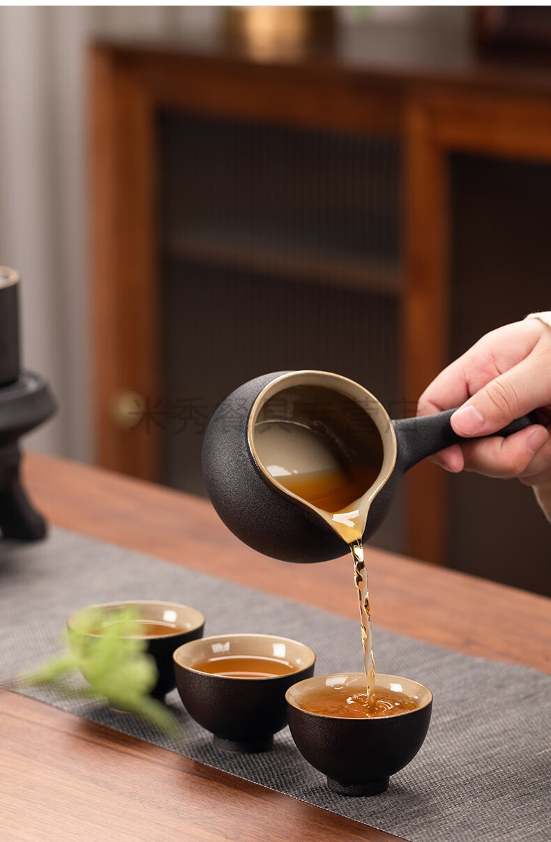 套装家用懒人石磨冲茶器旋转出水办公室会客泡茶神器湖绿石磨自动茶具