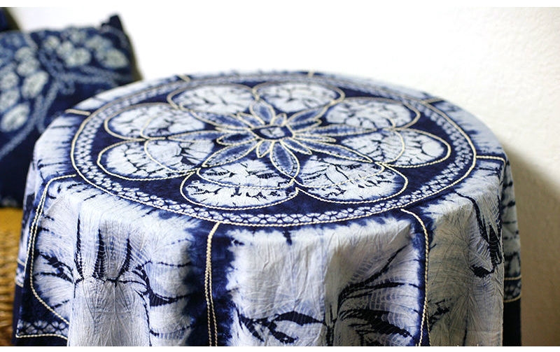 扎染桌布云南民族白族手工扎染布料茶几布茶室酒吧桌布蜡染画台布 蝶