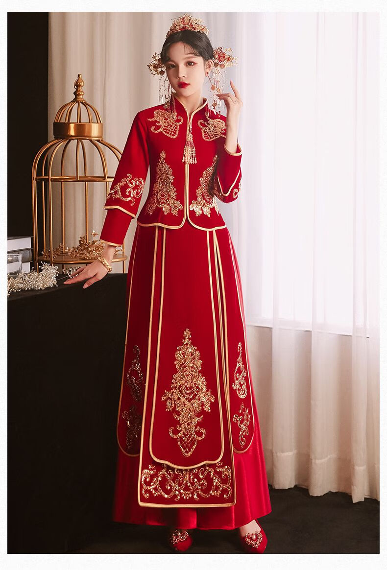 禾秀服中式婚礼新娘服装秀禾服年结服丝绒复古敬酒嫁衣冬长袖无配饰