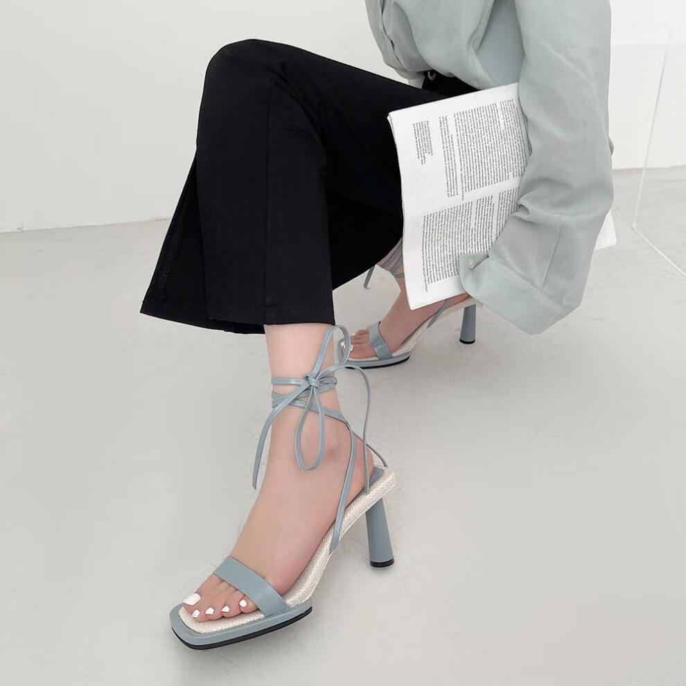 夏季凉鞋女仙女风小香风配裙子穿的凉鞋女绑带高跟鞋2022年夏季新款