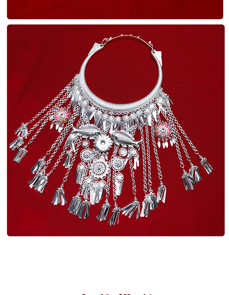 苗族银饰 新款苗族侗族彝族土家族演出服项链苗银头饰帽子项圈合金