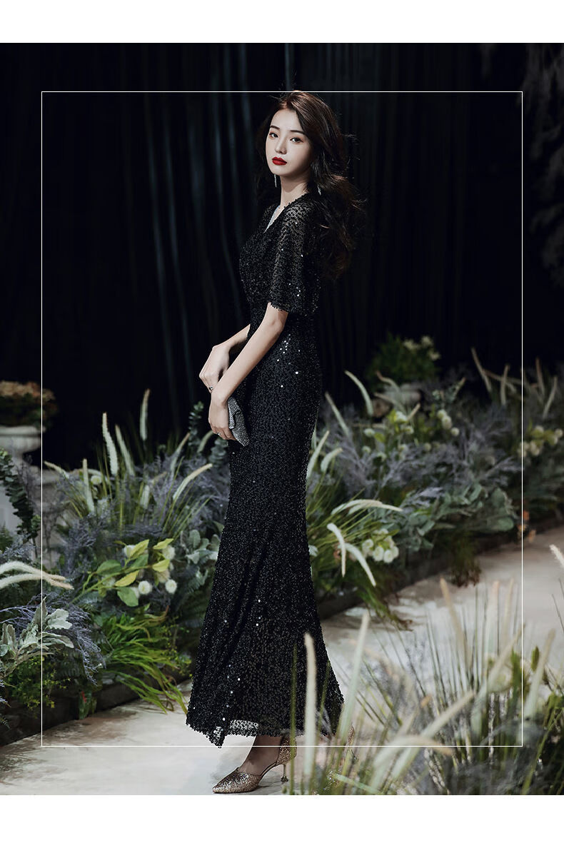 黄花地鱼尾裙长款晚礼服晚礼服女2022新款气质优雅修身宴会年会主持人