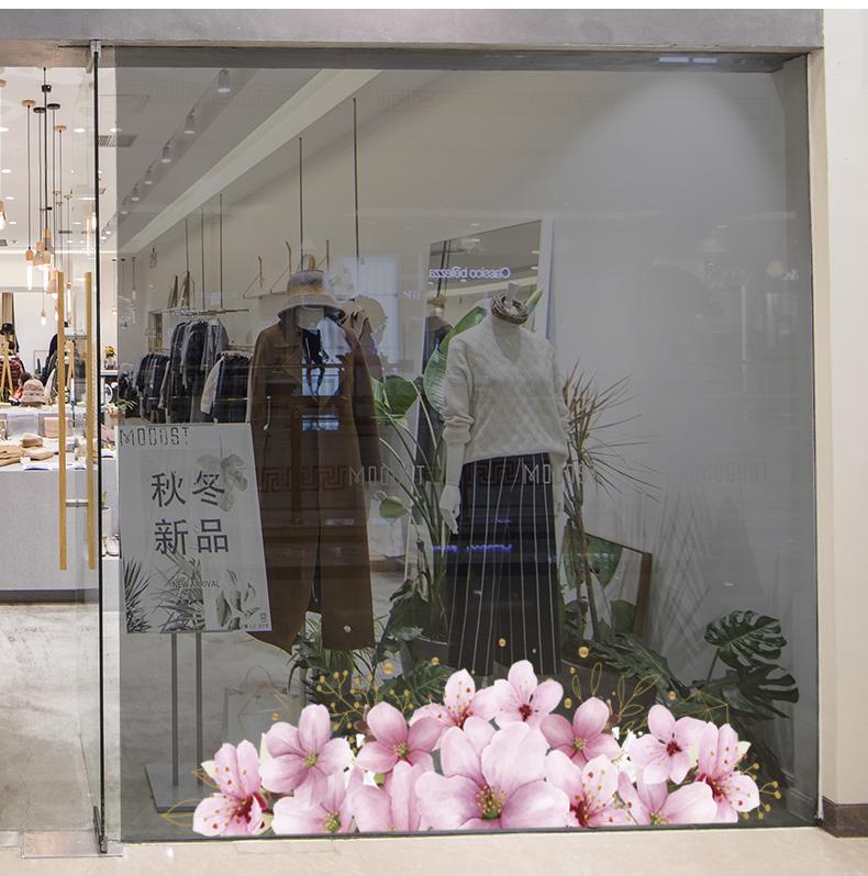 花朵hello春夏天装饰珠宝服装店商场玻璃门橱窗花清新静电贴纸 花朵