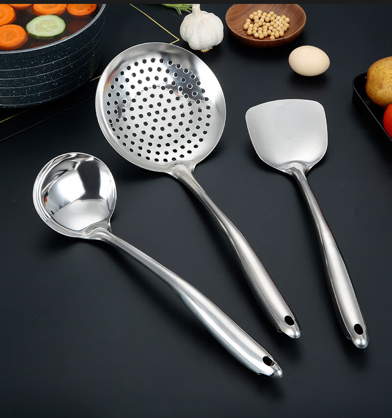 锅铲不锈钢厨具套装炒菜铲勺加厚汤勺厨房用具厨师勺大漏勺 双线14分