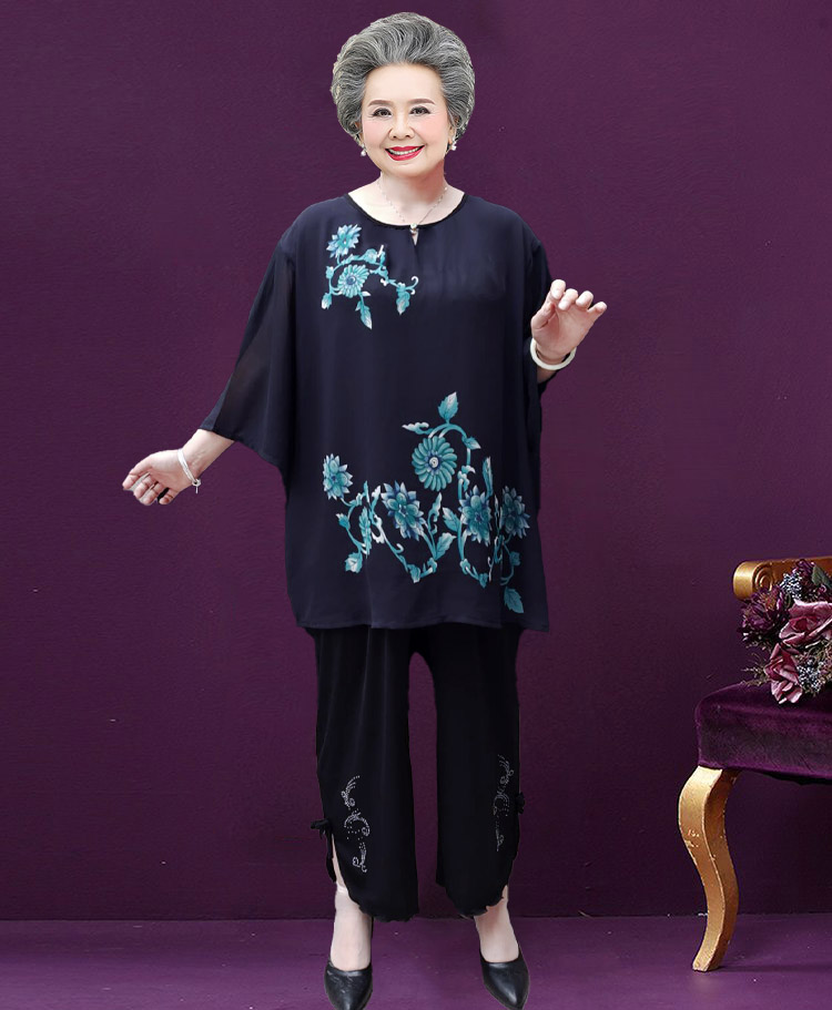 老太太服装套装加肥加大码胖大妈老人中老年人妈妈夏装特肥特大衣服60