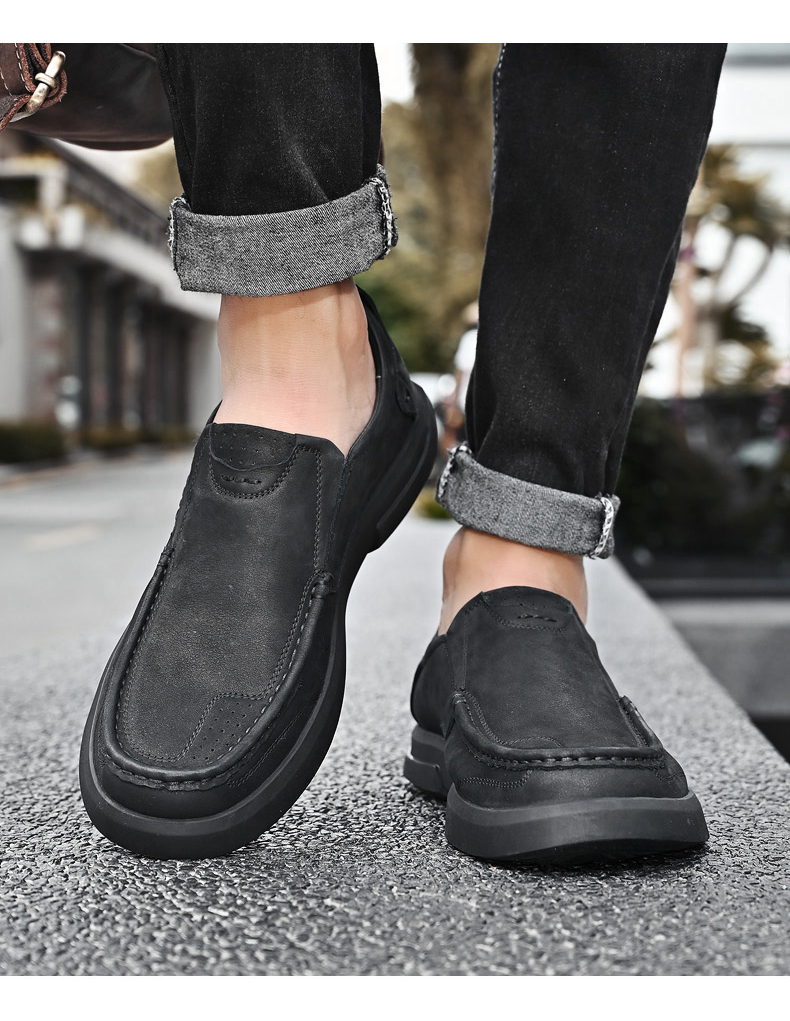 鞋皮鞋男秋季新款商务休闲鞋子男士系带厚底舒适爸爸鞋子系带黑色38