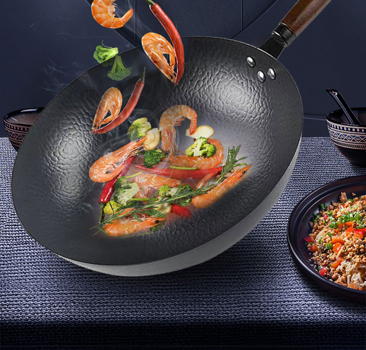 王麻子炒锅不粘锅防烫把手圆底锅燃气灶专用炒菜铁锅家用无涂层【图片