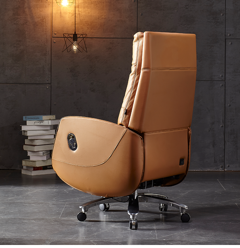 豪华商务可躺进口皮办公椅家用舒适电脑椅轻奢牛皮大班椅橙色进口牛皮