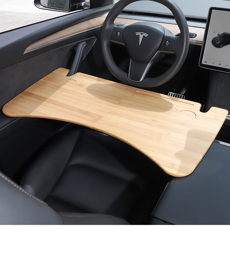 适用于特斯拉汽车用笔记本架楠竹小桌板车载餐盘折叠电脑桌子model3y