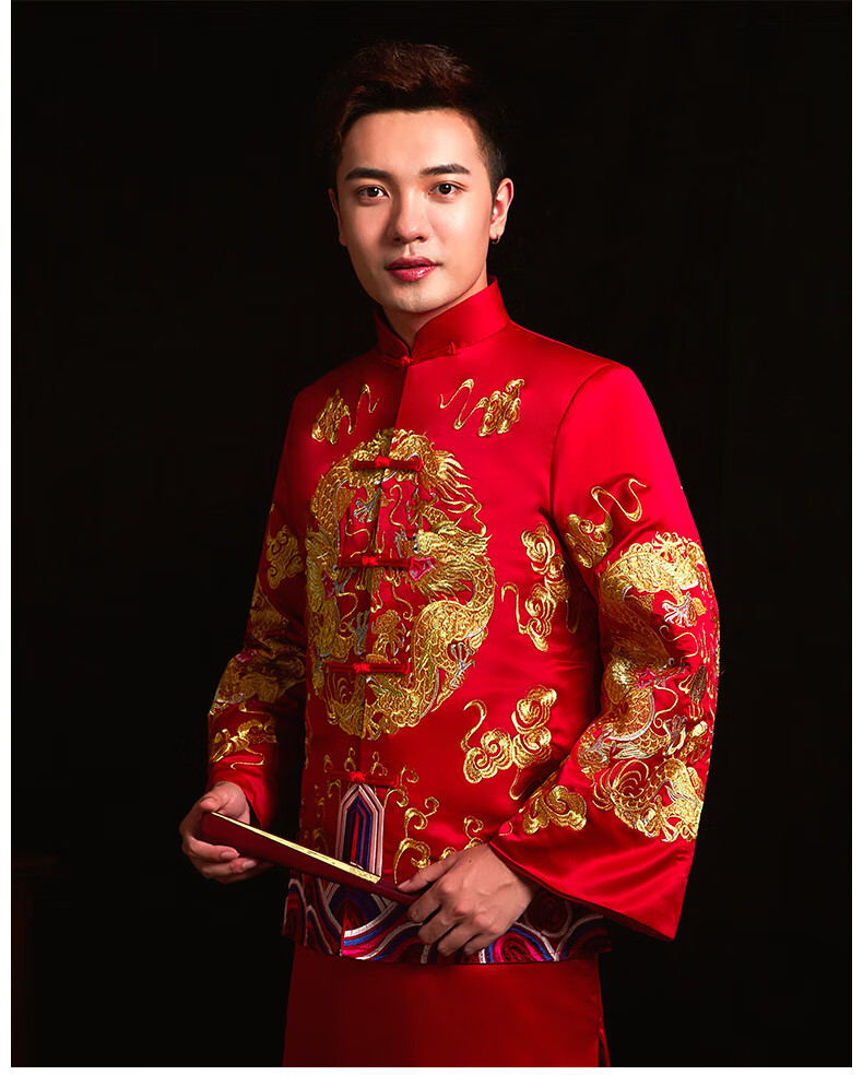 铭嘉优斯大码男士秀禾服男装新郎装中式结婚礼服敬酒服冬季龙凤褂加肥