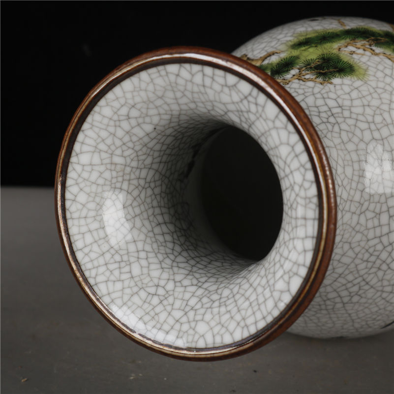 乾隆款裂纹釉粉彩福禄双全观音瓶仿古董花瓶做旧古瓷器旧货老物件福禄