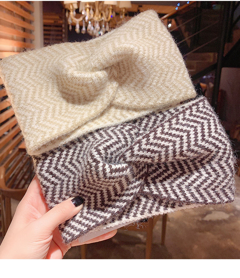 清峰柏月子发带韩版千鸟格针织毛线发带女宽边复古中间打结发箍压发