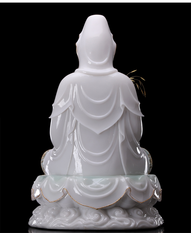 汉白玉石雕 南海观世音菩萨像摆件 16寸观音(绿衣镶金)/尊【图片 价格