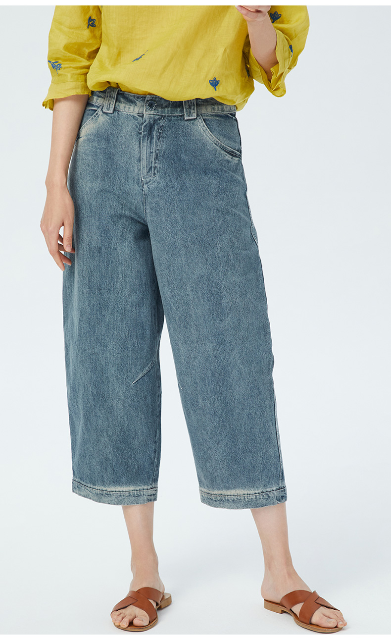 斯琴女裤仔蓝色纯棉八分宽松休闲阔腿牛仔裤ckc2016仔兰xxl