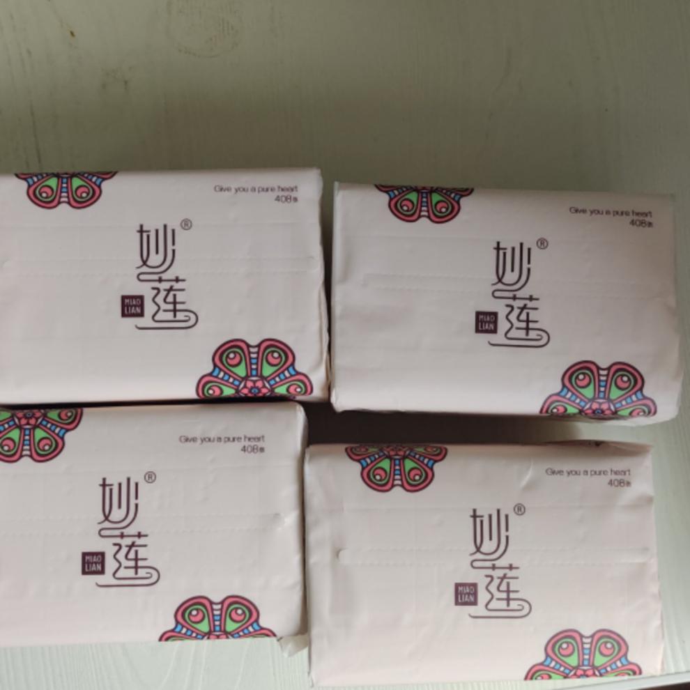 妙莲抽纸408张妙莲抽纸原生木浆柔韧8包装抽取式面巾纸家用餐巾纸现货