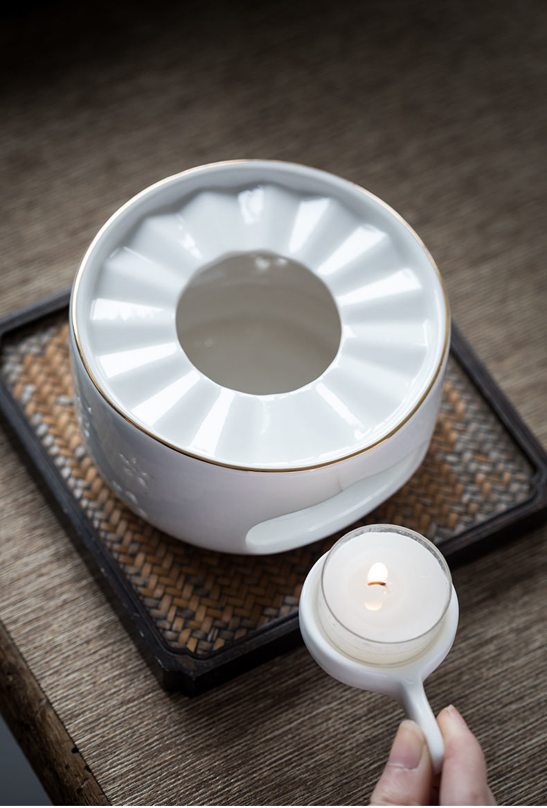 日式温茶器蜡烛托煮茶炉花茶壶加热保温炉玻璃茶壶彩色底座温茶炉藏青