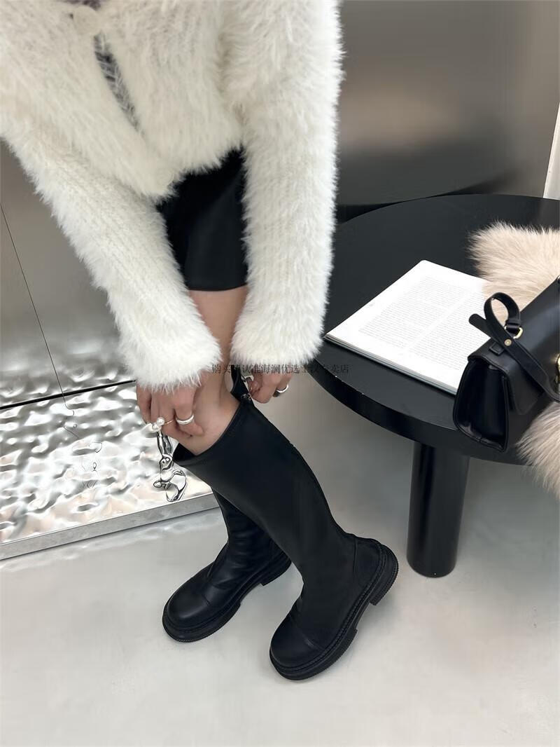 品牌切尔西长靴女靴子厚底烟筒骑士靴单靴粗跟长筒靴子切尔西靴高筒靴