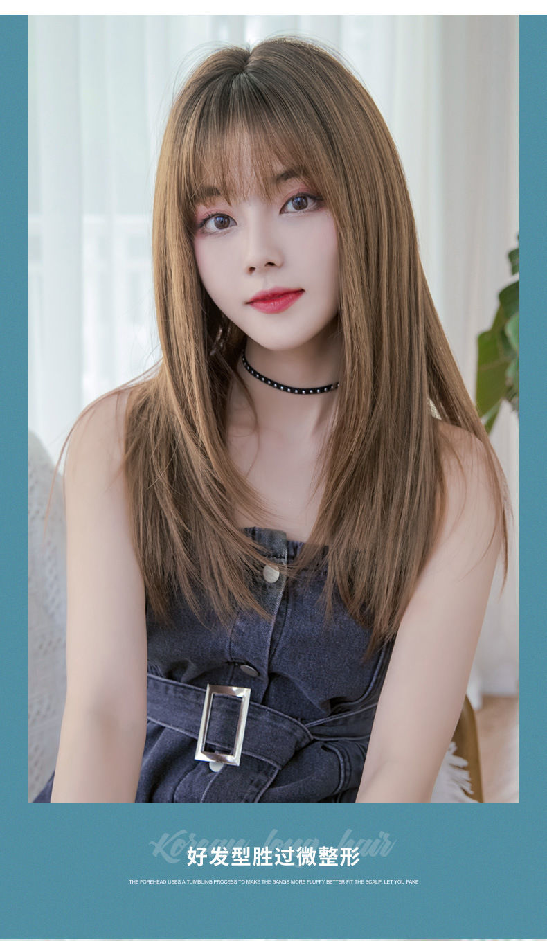 wnfd 整顶假发女中长碎发逼真自然全头套长直发空气刘海蓬松假发套女