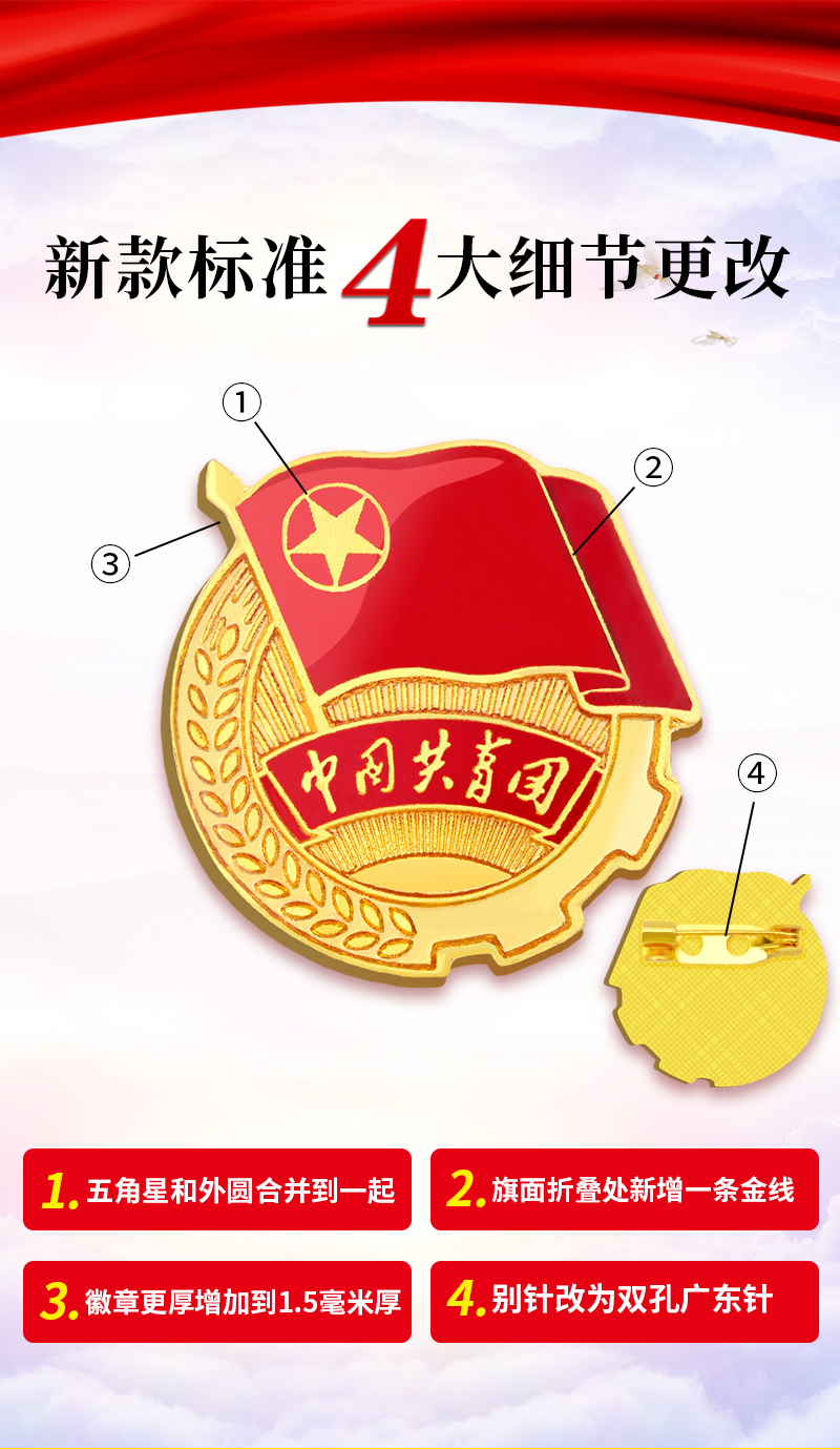 用青年强磁扣蝴蝶扣入团标准胸章徽章套装别针学校中央监制大团徽批