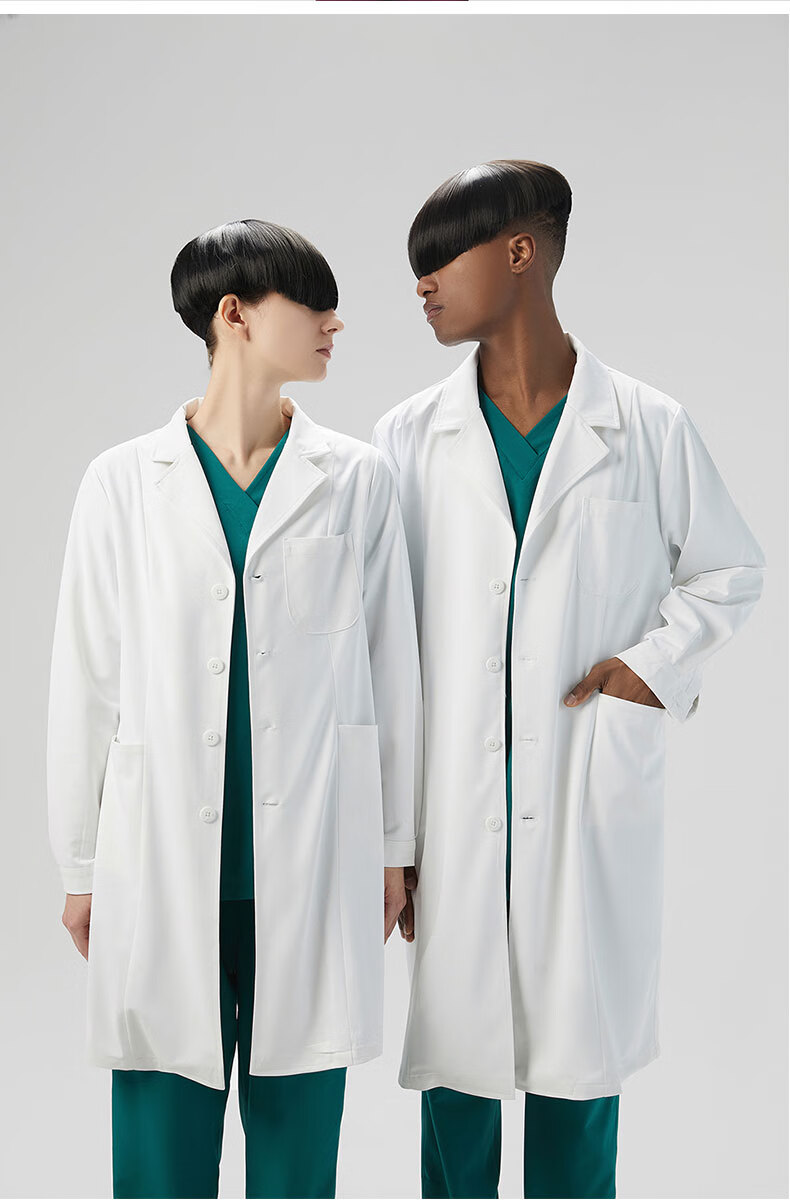 白大褂长袖医生服男长款医院工作服实验服定制logo 女款白大褂长袖白