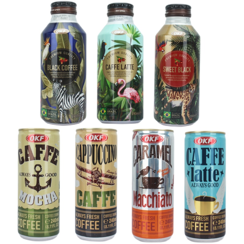 韩国进口okf美式即饮黑咖啡瓶装卡布奇诺拿铁焦糖玛奇朵摩卡黑咖啡味