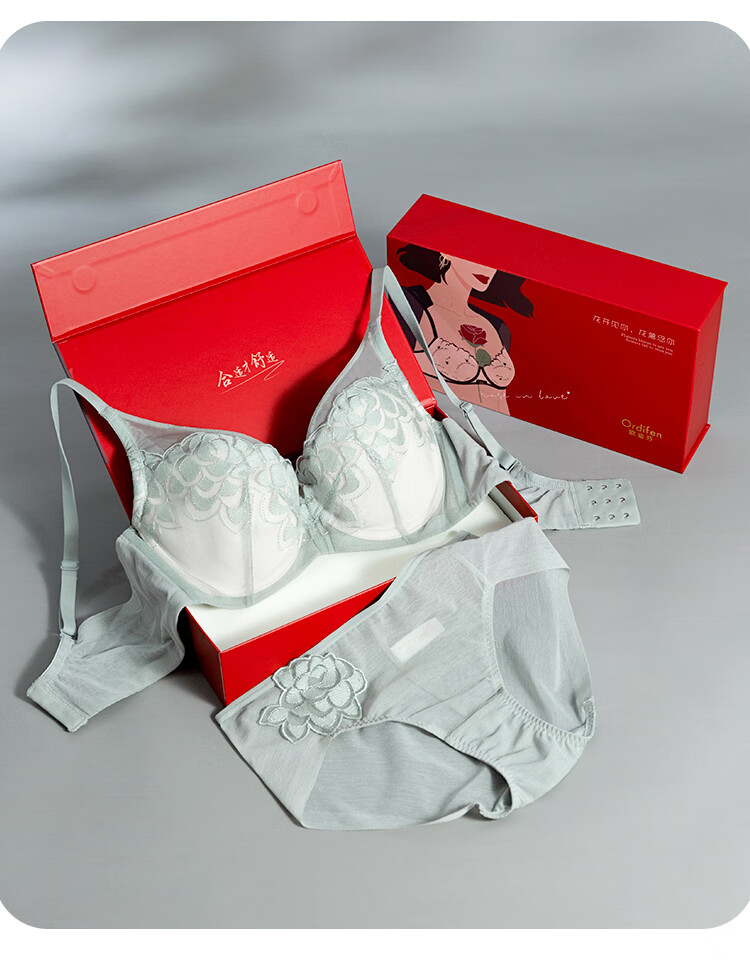 商场同款真丝里杯礼盒装520送老婆欧迪芬内衣女轻奢性感薄棉杯文胸