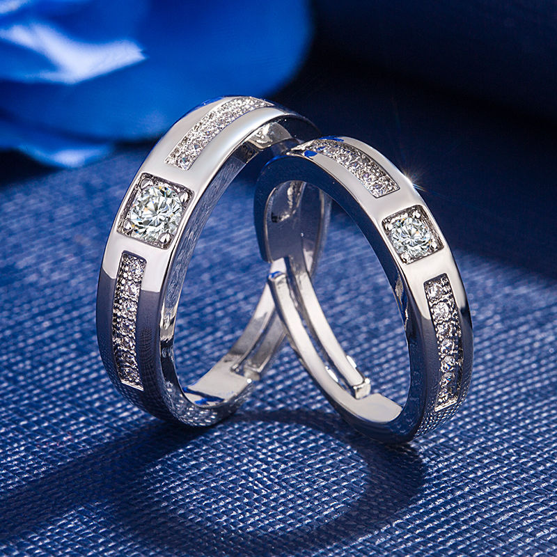 925银情侣戒指男女款钻戒男戒指环活口结婚钻戒女情侣对戒id情侣对戒