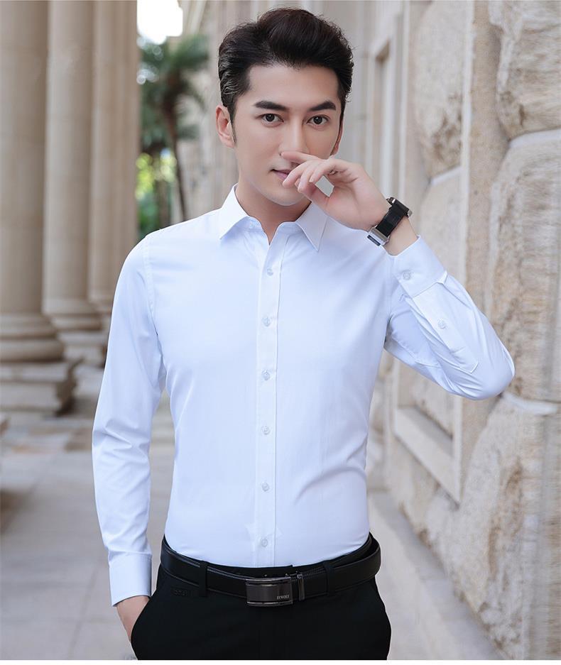长袖面试白色休闲商务伴郎工装短袖男士白衬衣白色长袖衬衫黑色西裤m