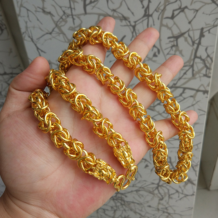 金包银项链男实心龙骨链金银布纹龙金店同款金项链送男友 10#全家福