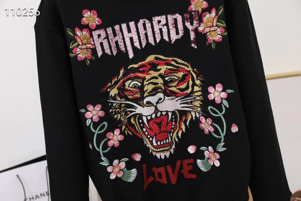 灵公鸡hardy 埃德哈迪ed美国潮牌开运虎系列老虎头烫钻黑色圆领长袖