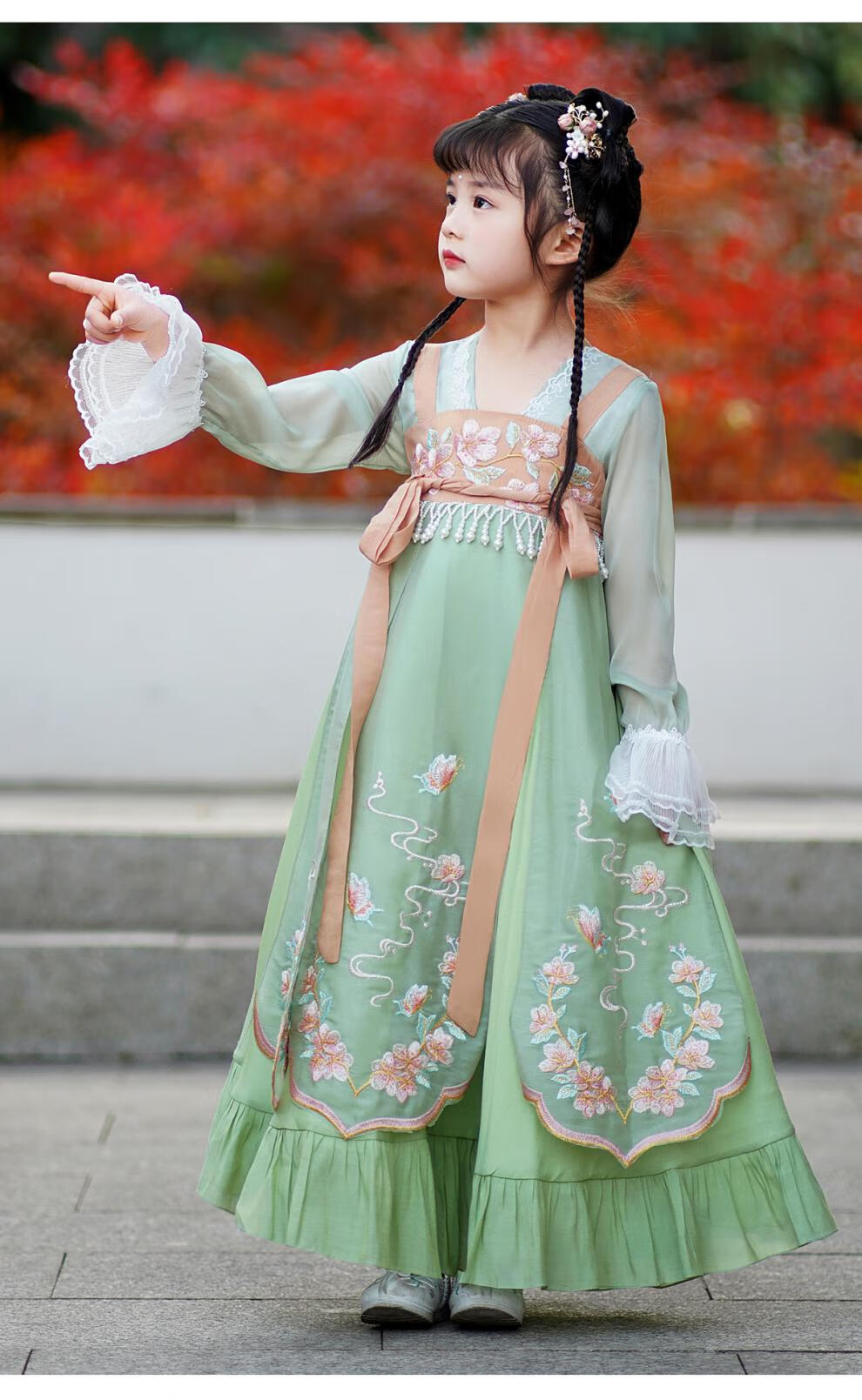 皮尔卡丹品牌汉服女童春季中国风女孩春秋唐装古风襦裙儿童古装超仙