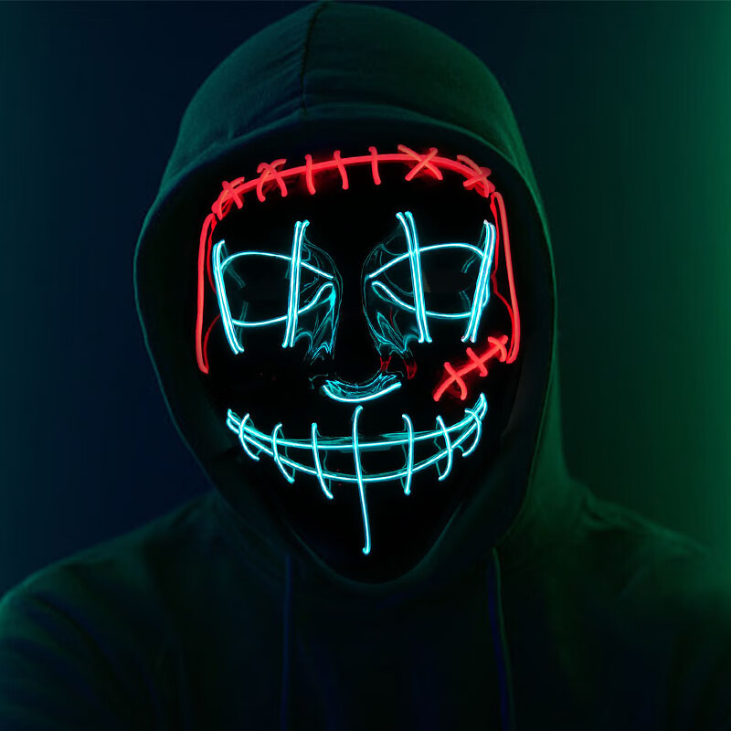 赛博朋克面具 堡垒之夜天狐 发光面具狐狸万圣节派对猫脸led狂欢夜
