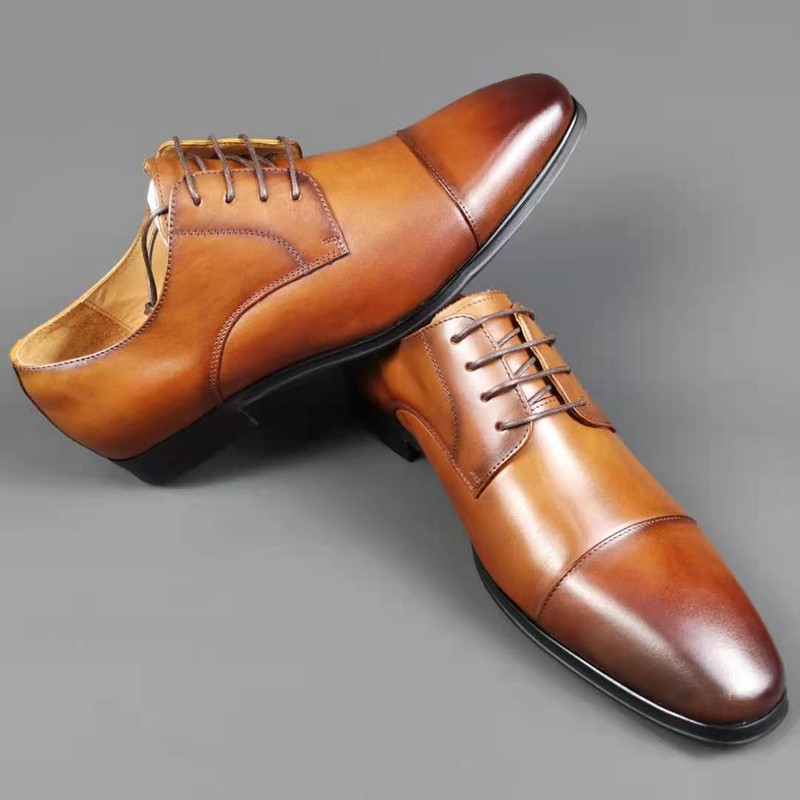 高端精品正装皮鞋男真皮英伦硬底头层牛皮休闲商务德比鞋大码品质定制
