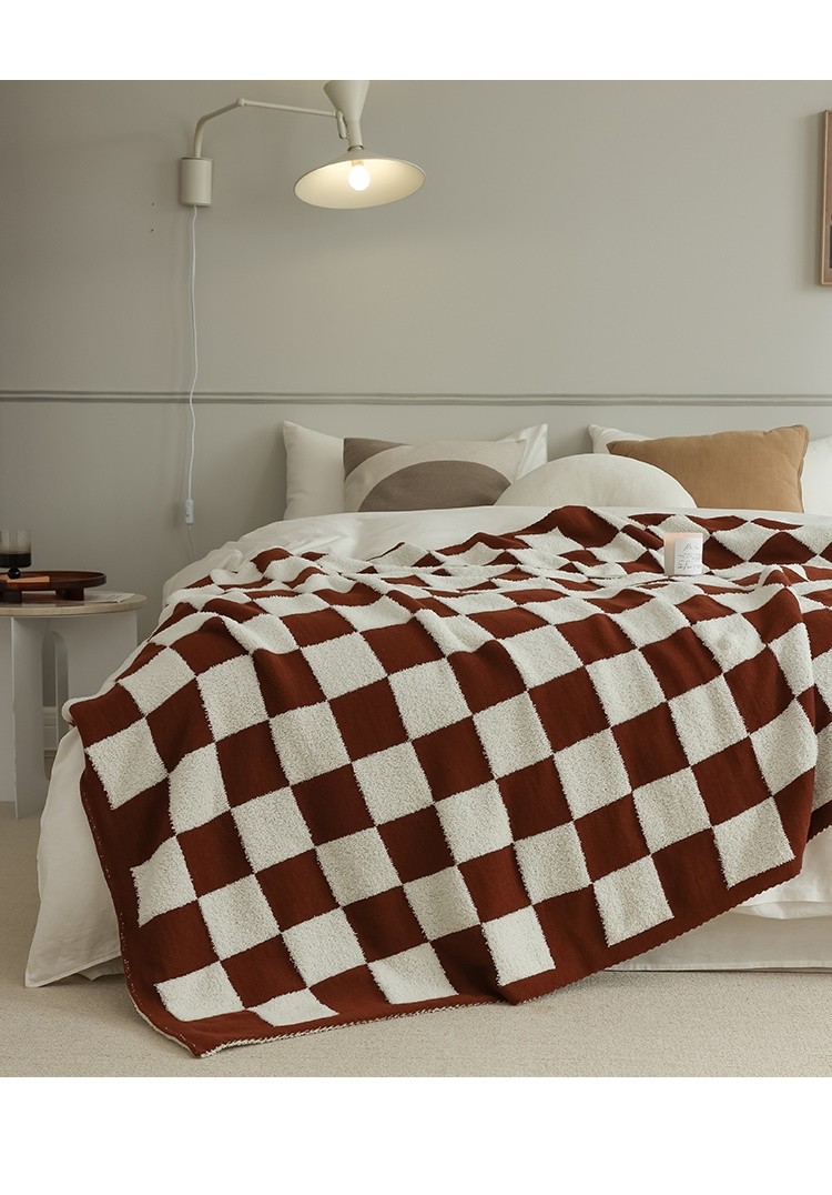 简约棋盘格沙发毯春秋毛毯办公室午睡盖毯绒毯空调毯子休闲毯搭毯蓝格