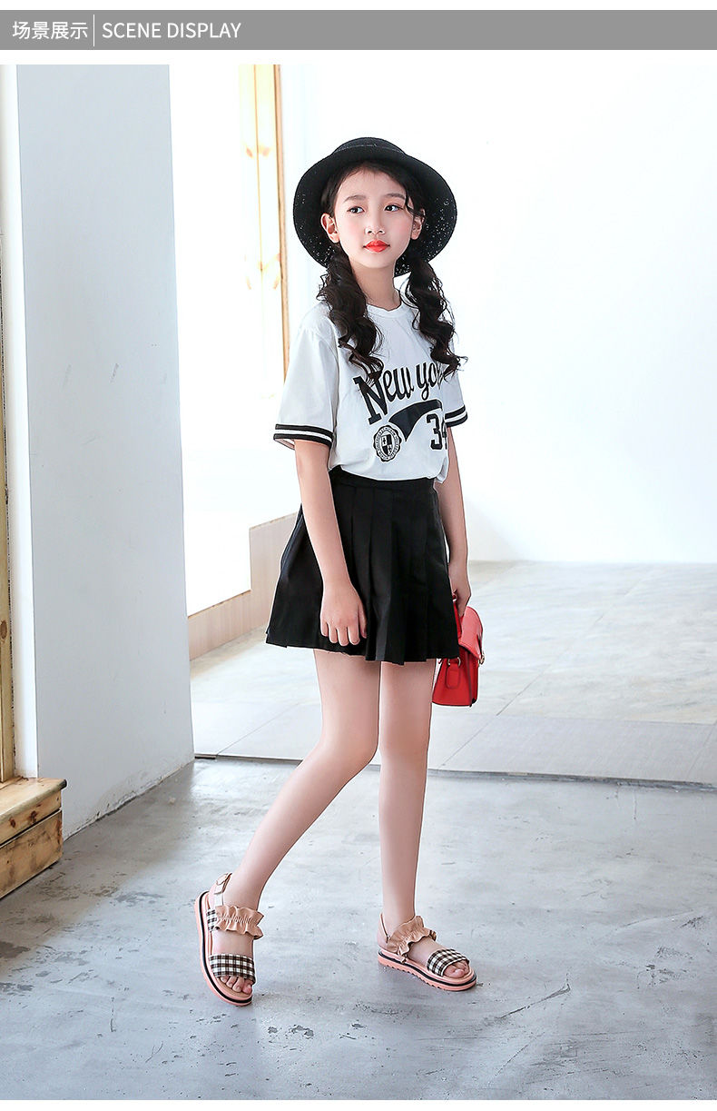 一鞋两穿儿童凉鞋小学生时尚女孩中大童凉鞋黑白色27码鞋内长175cm