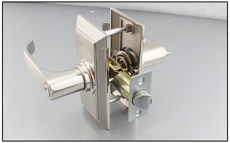 老式三杆式执手锁长面板三柱塑钢门锁孔距90可替换老式球形锁 镍拉丝